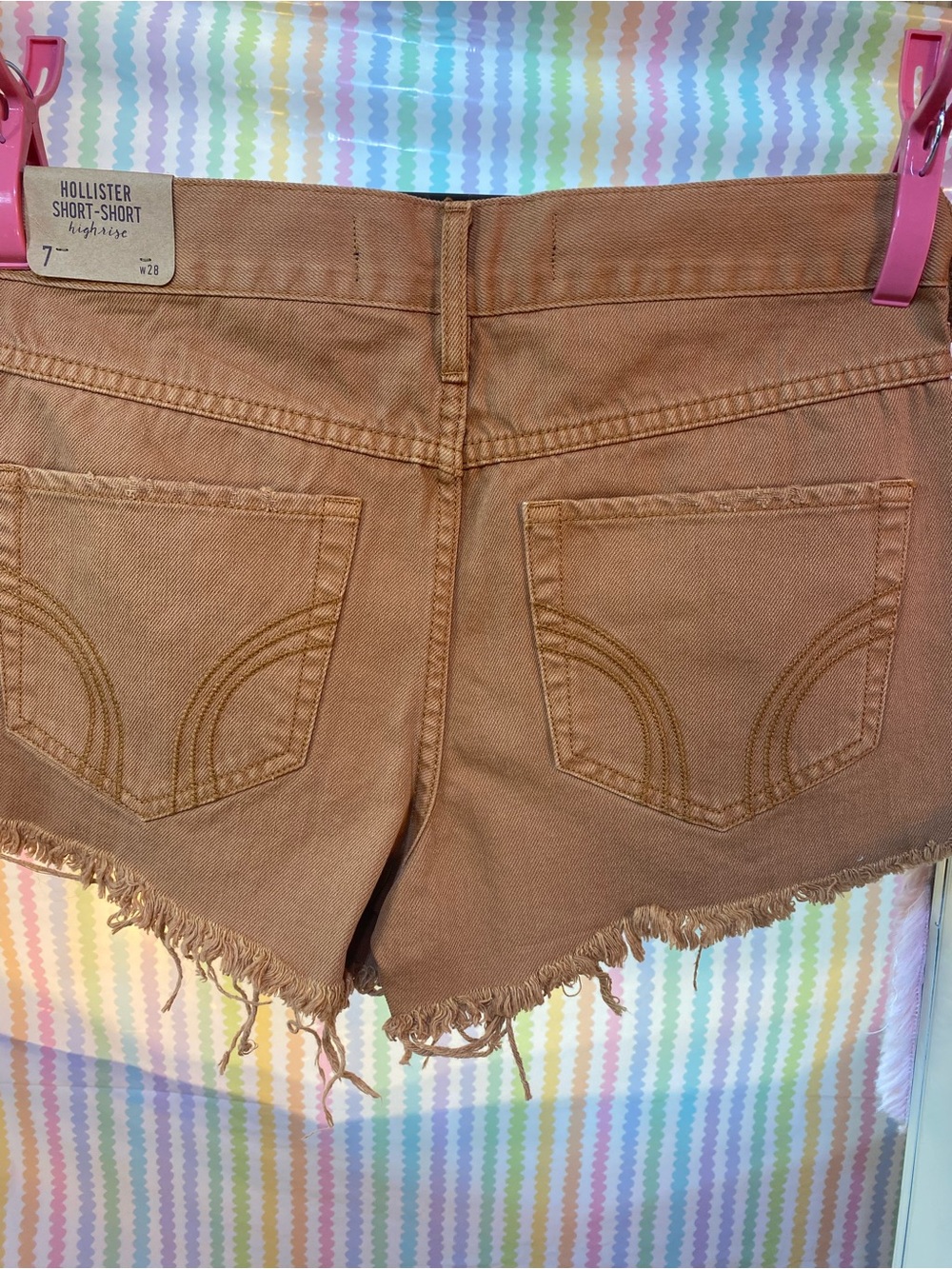 Hollister High Rise Distressed Embroidered Denim Shorts Brown W28 Size 7 - Picture 5 of 9